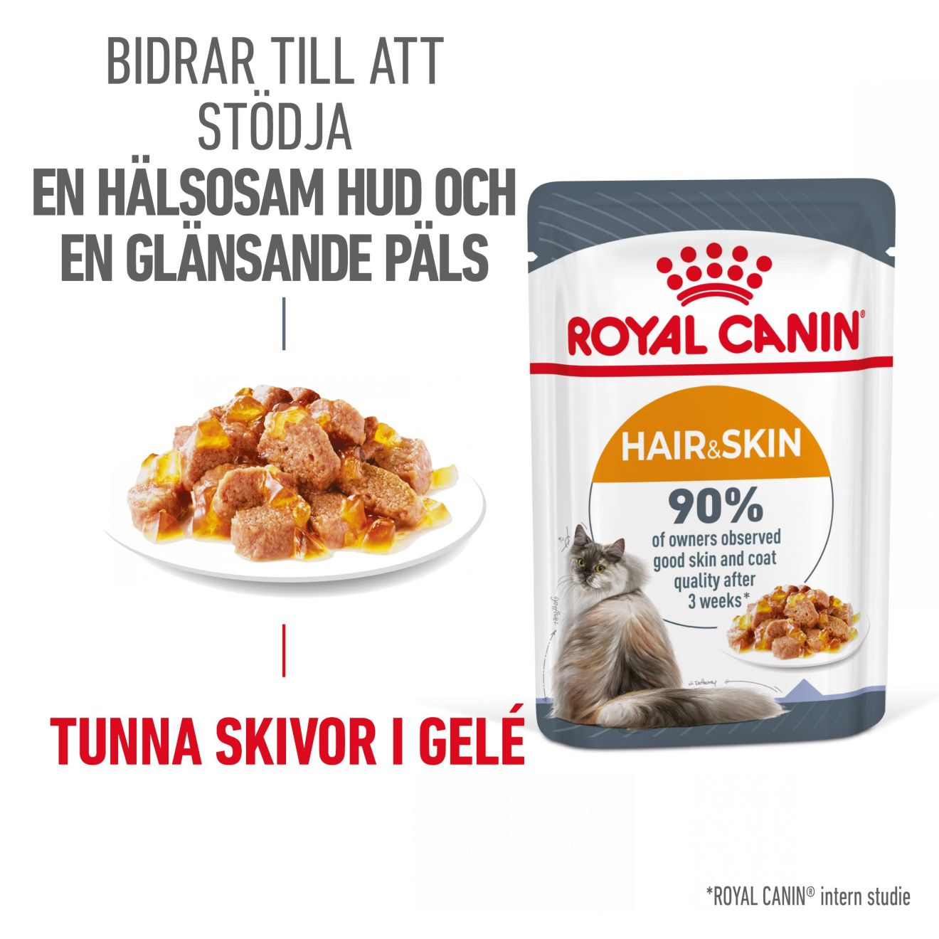 Royal Canin Feline Wet Hair & Skin Care Jelly 85 g x 12 stk - porsjonsposer