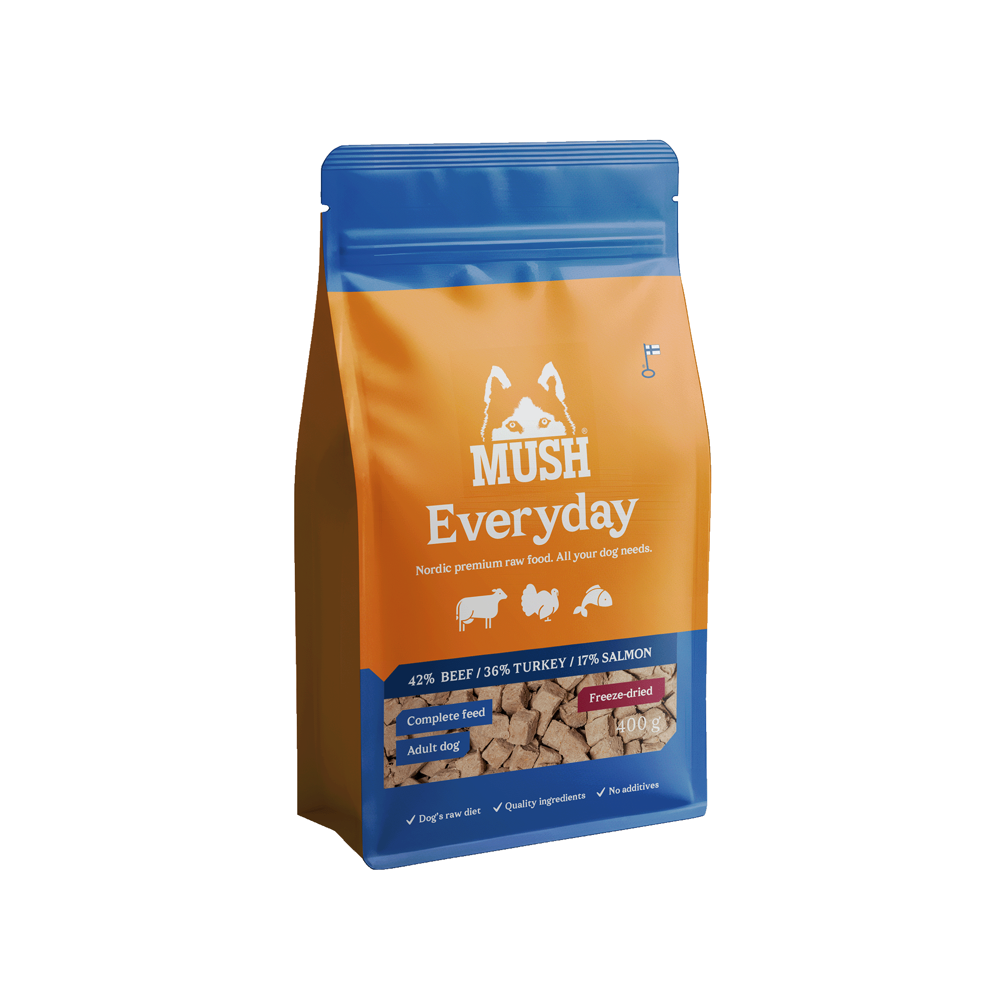 Mush Mush Everyday Frysetørket Blå Oksekjøtt, Kalkun, Laks 400 g