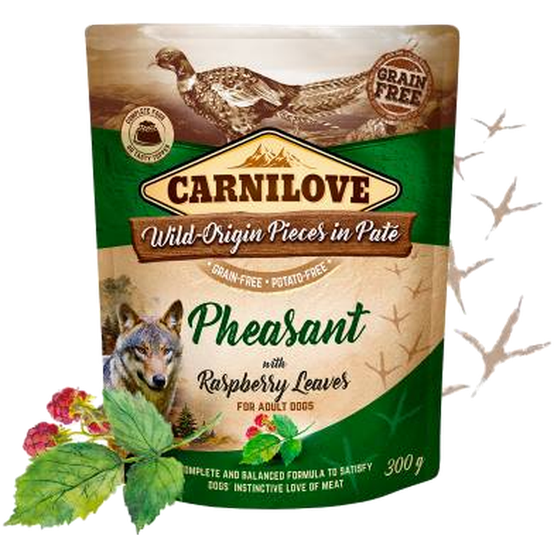 Dog Pouch Paté fasan med bringebærblader 300 g