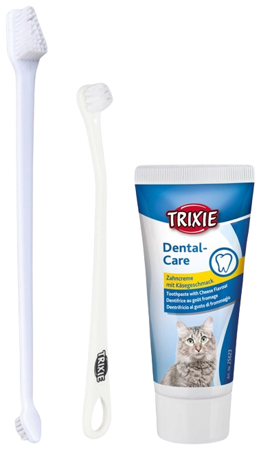 Trixie Tannpleiesett for katter, 2 børster + tannkrem med ostesmak