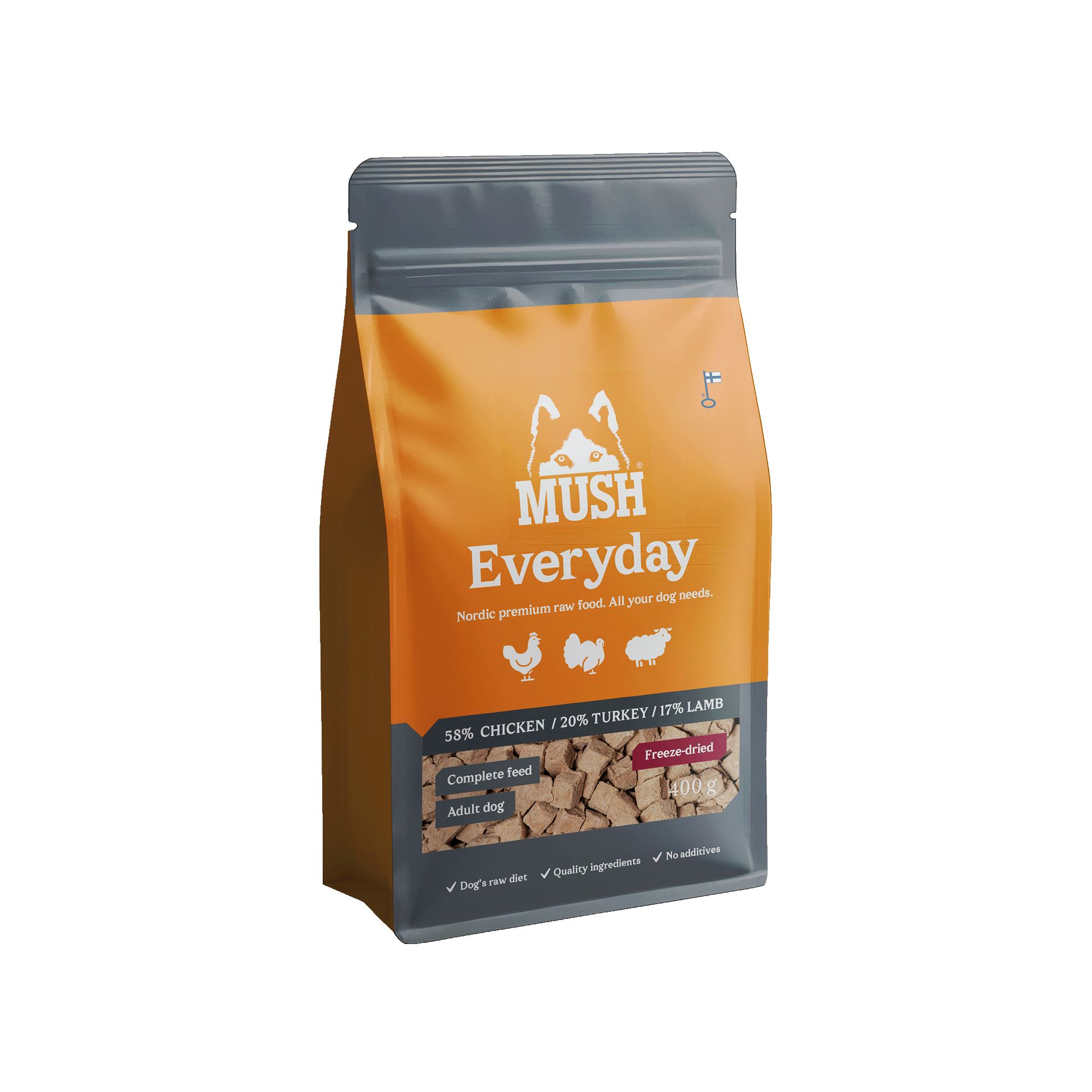 Mush Mush Everyday Frysetørket Grå Kylling, Kalkun, Lam 400 g