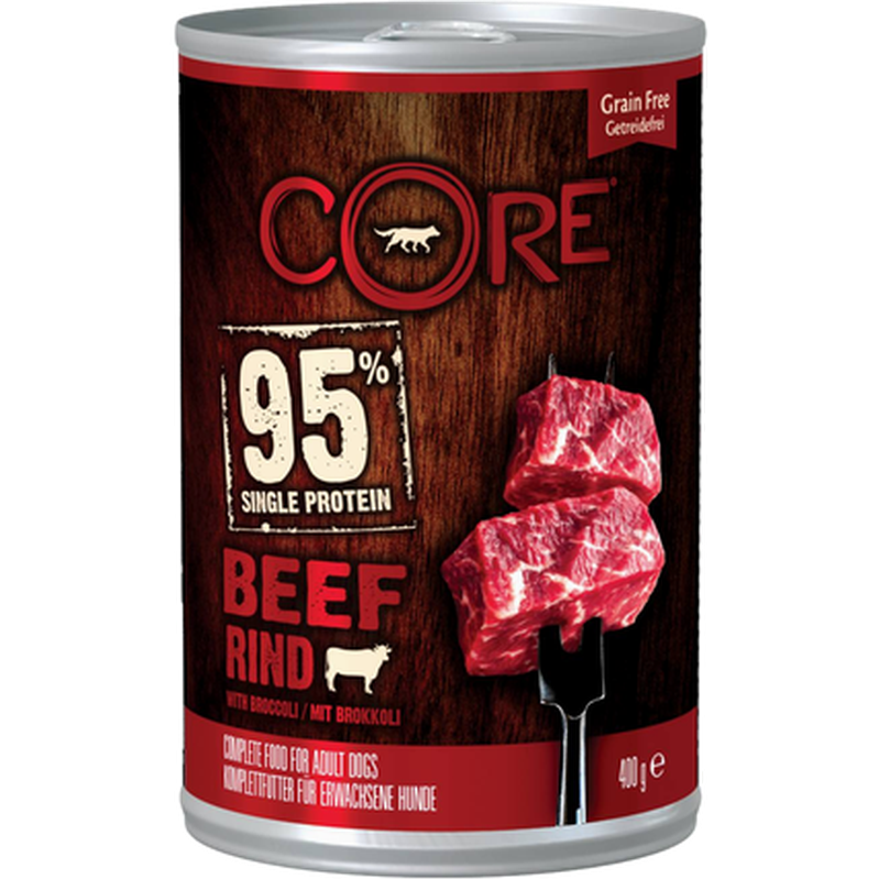 CORE Petfood - Dog Adult 95 % Single Protein All Breed Beef & Broccoli Wet 400 g x 6 - Hund - Hundefôr - VåtfôrPetXL