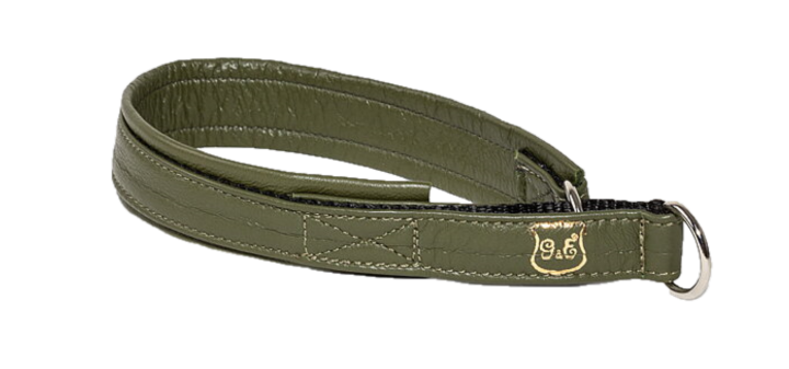 Gustaf och Evita Hundhalsband HS Halvstryp Skinn Olivgrön