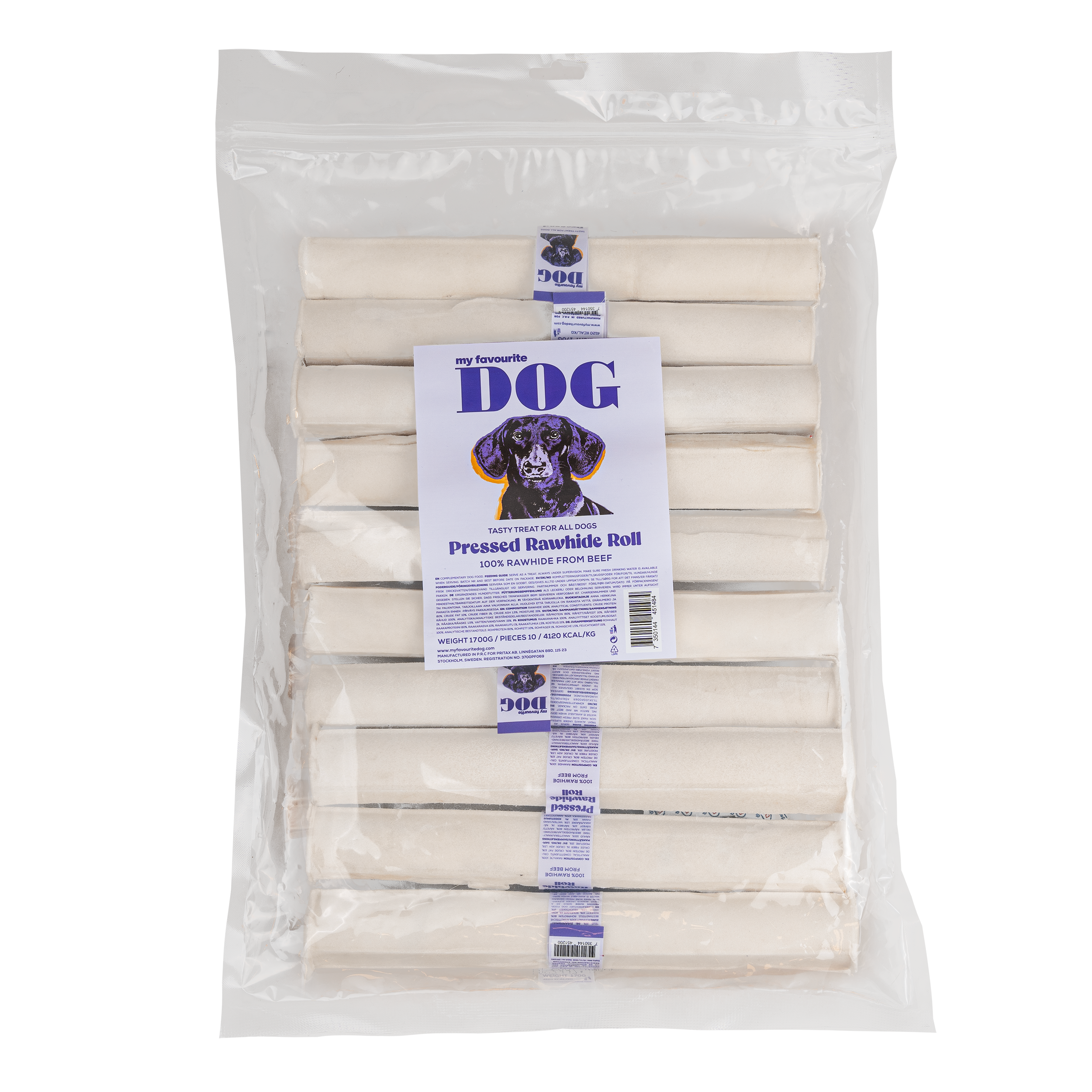 Presset råhud tyggerull 25 cm, 10-pakning