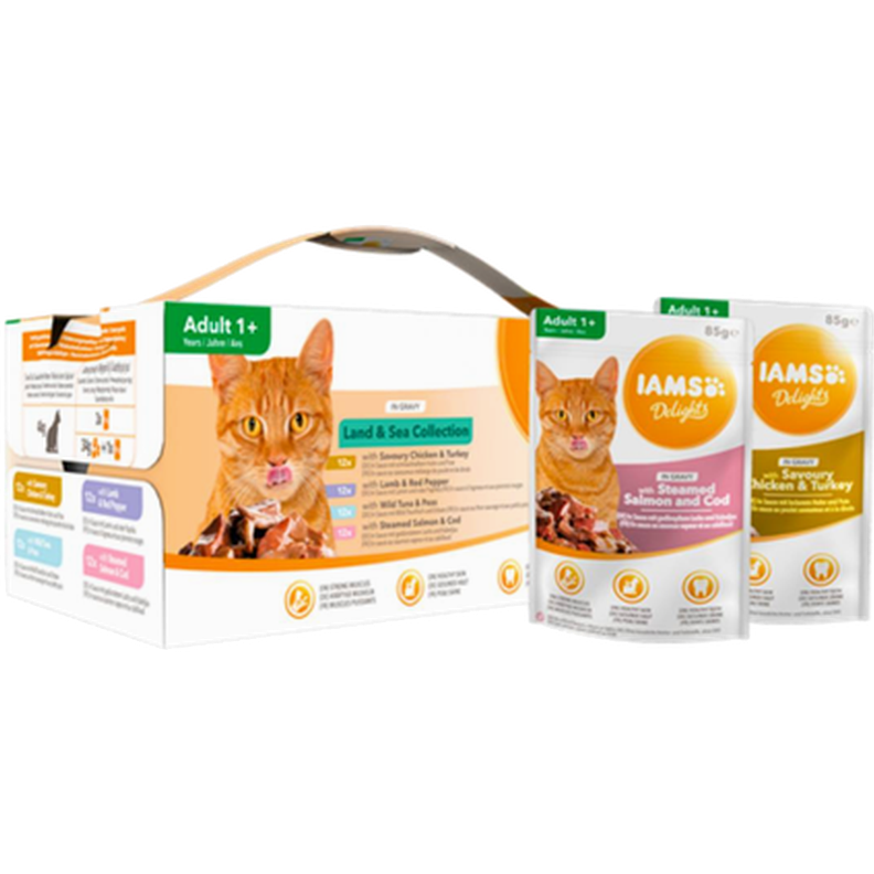 Iams Delights Multipack Land & Sea Gravy Big Pack Beige 85 g x 48 st - Ekonomipack