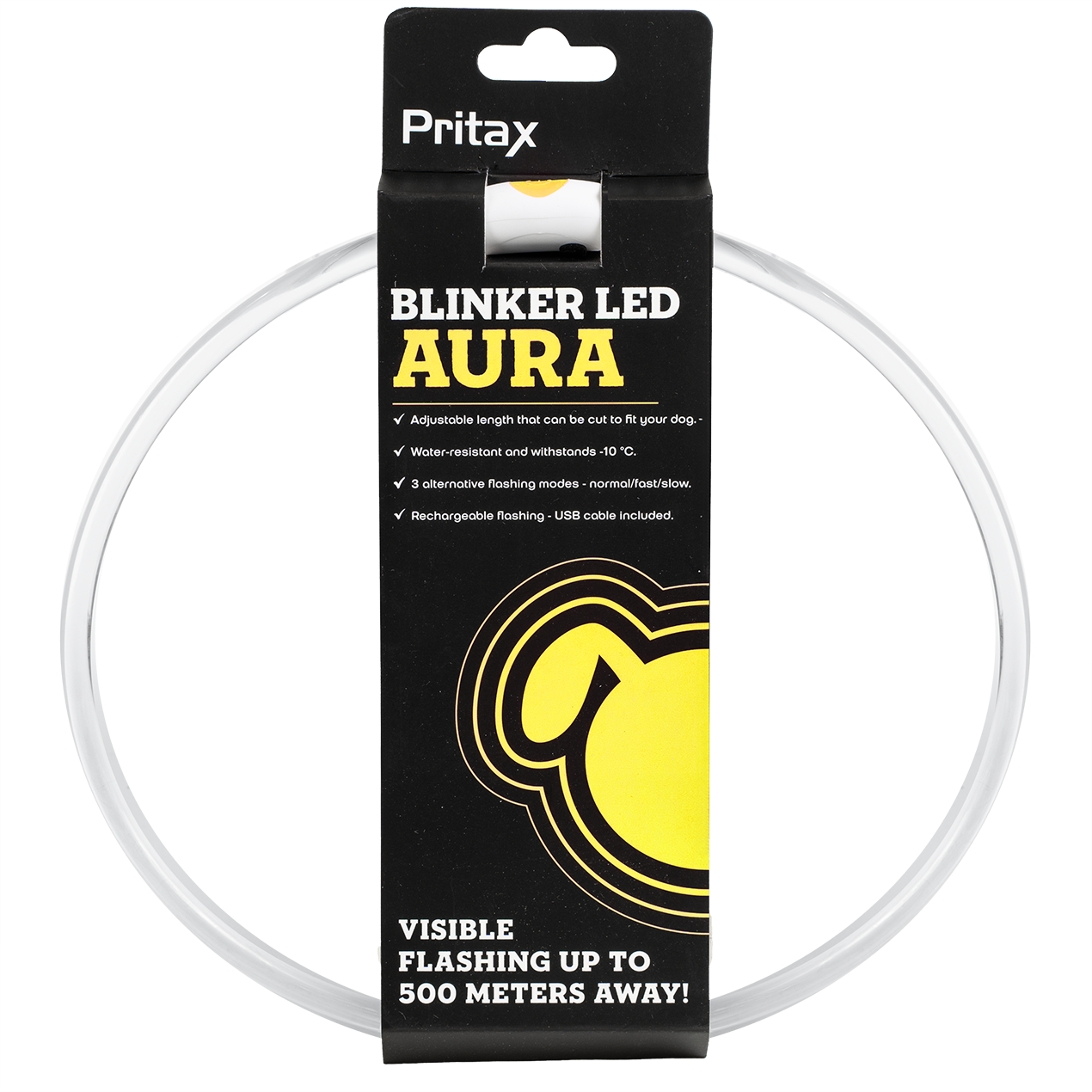 Blinkende krage LED Aura, 8 mm, 35-60 cm, gul