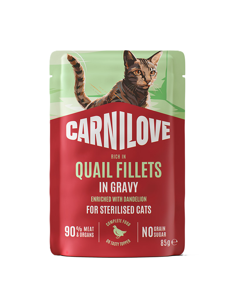 Cat Pouch Gravy rich in Quail enriched with Dandelion for sterilised