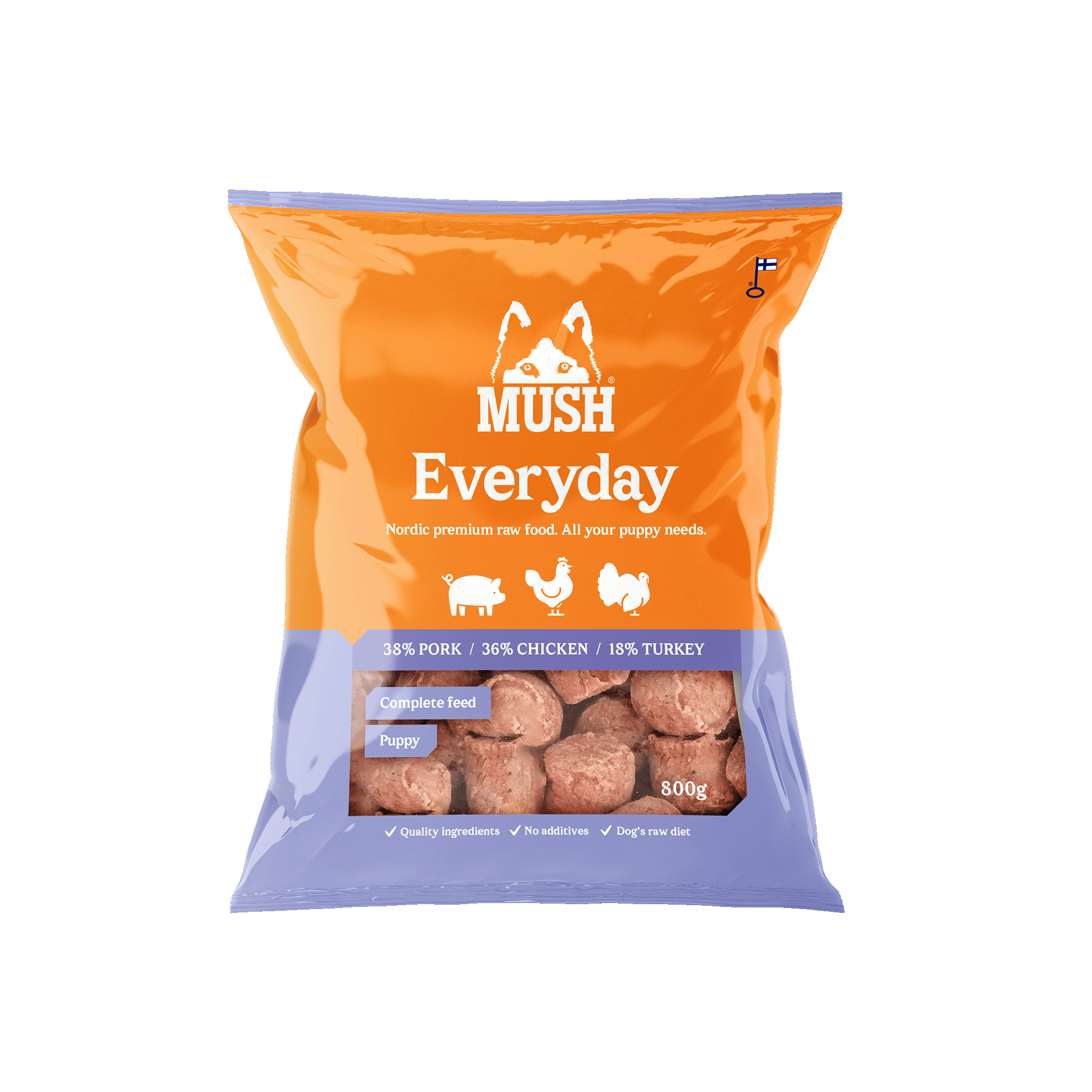 Mush Mush Everyday Puppy Lyslilla gris, kalkun, kylling