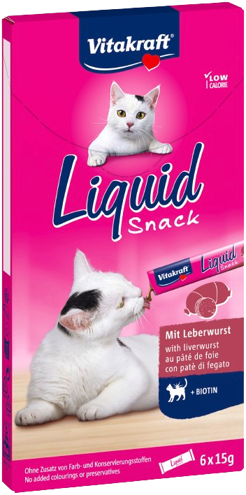 Vitakraft Flytende Snack Leverpølse + Biotin 6x15g