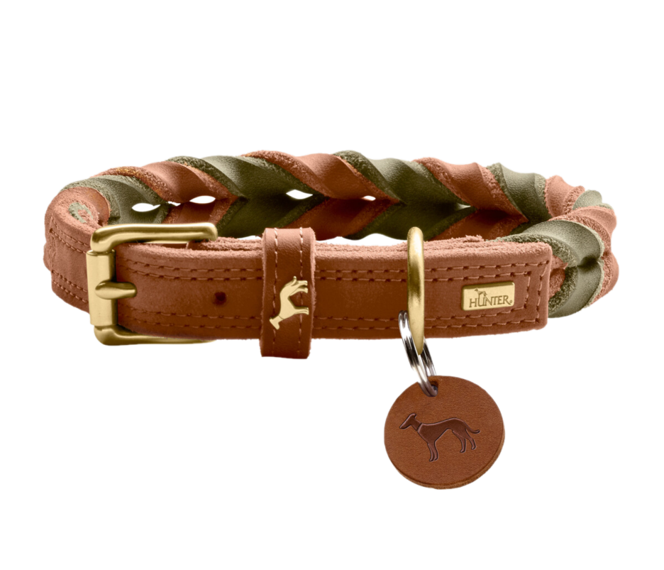Hunter Hundhalsband Solid Education Duo Cognac/Olivgrön