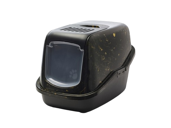 Savic Katteboks Nestor Marmor med tak svart gull-svart 56x39x38,5 cm