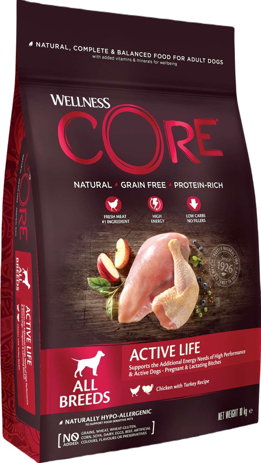 Wellness CORE Dog Adult Active Life kylling og kalkun 10 kg