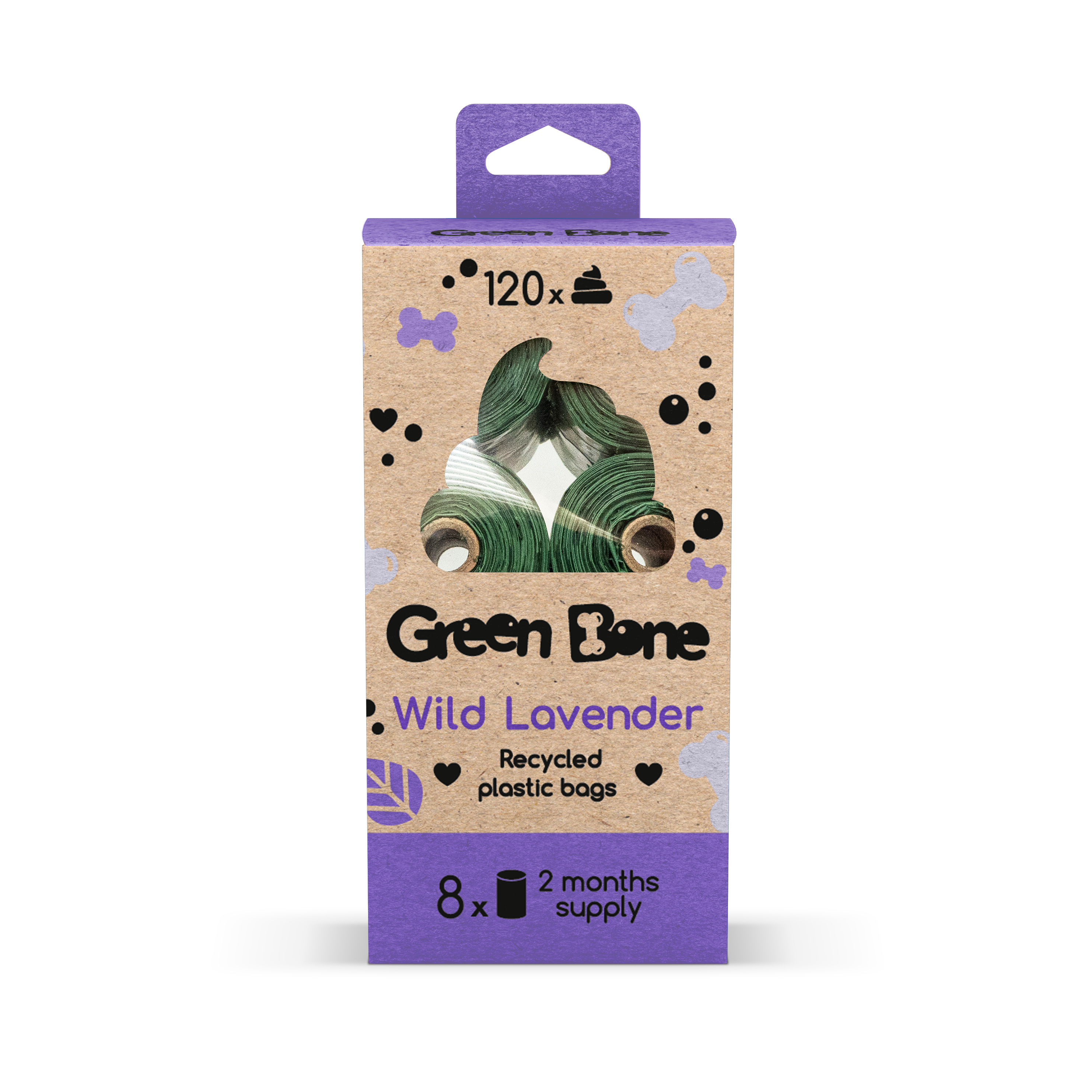 Etterfylling av biologisk nedbrytbare hundeposer med vill lavendel Grønn 120 poser
