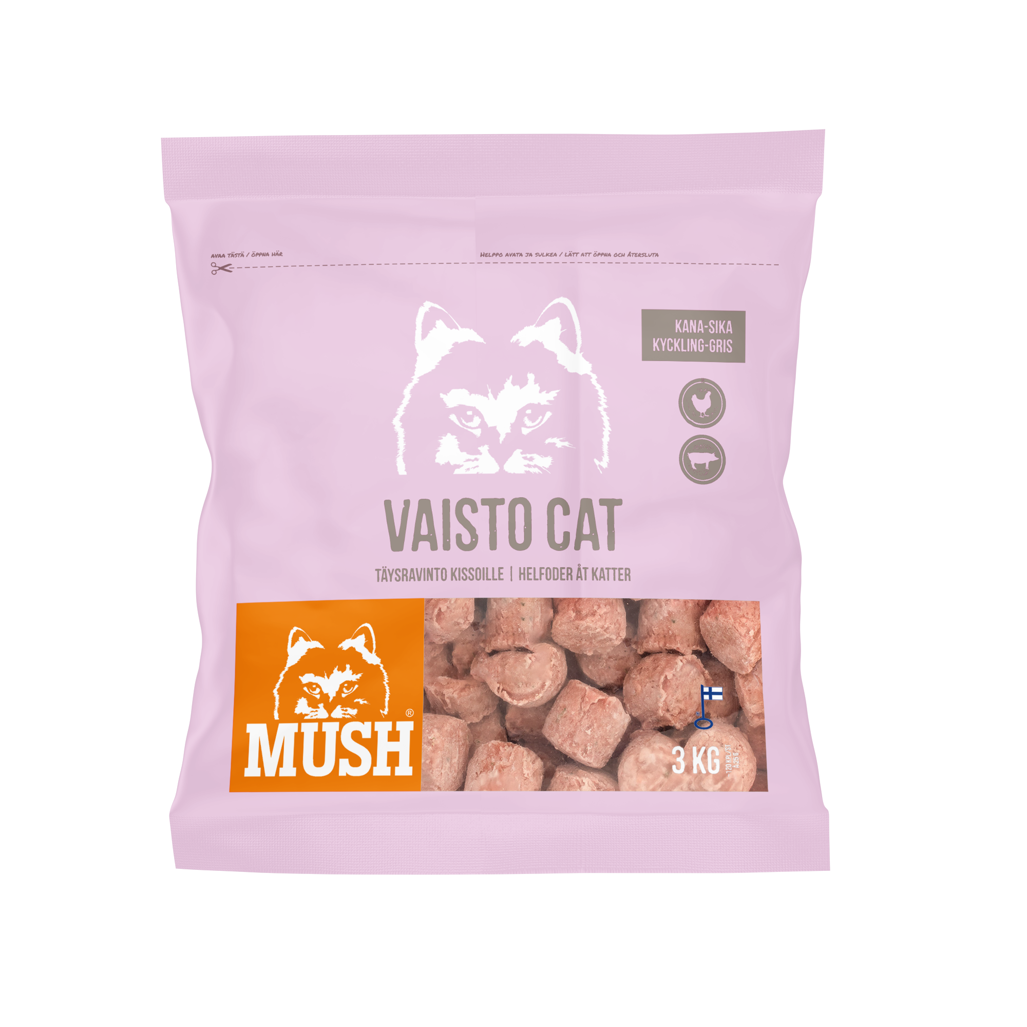 Vaisto Cat Kyckling-Gris 3 kg - Köttbullar