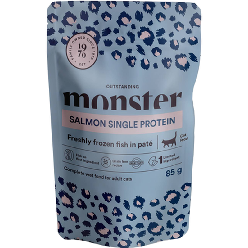 Monster Pet Food Katteposer Adult Laks 85 g x 8 stk - porsjonsposer