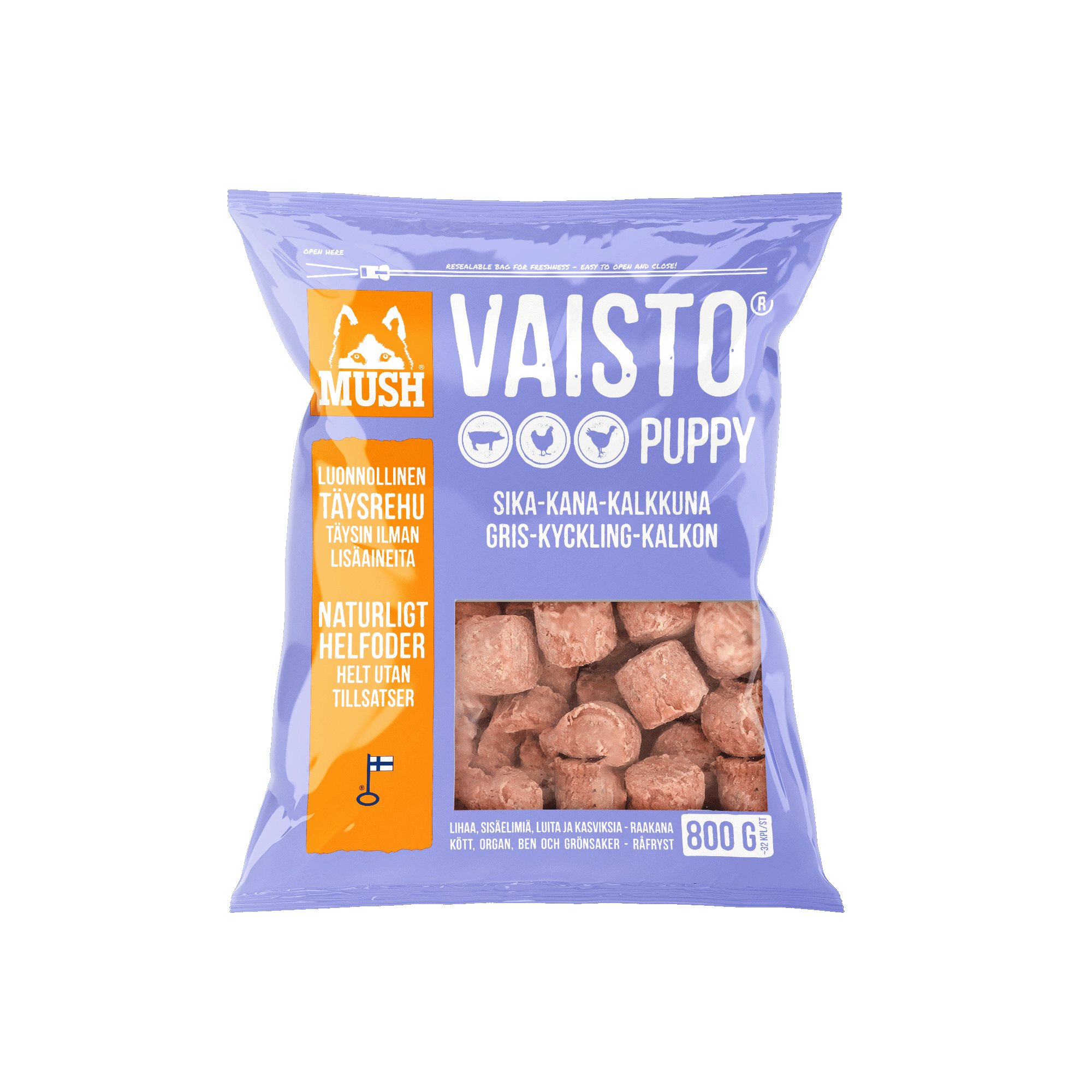 Vaisto Puppy Ljuslila Gris-Kalkon-Kyckling Purple 800 g - Köttbullar