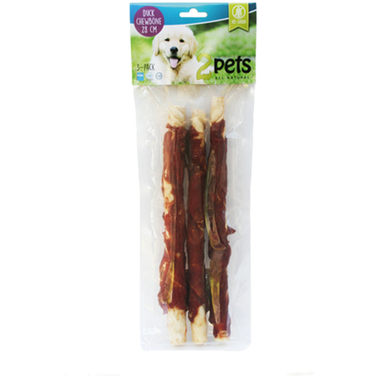 2 pets Dogsnack Duck tyggebein 28 cm/3 stk.