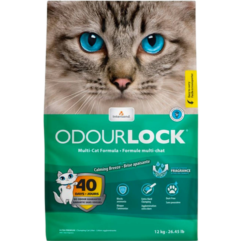 Intersand Classic - Intersand Odour Lock Calming Breeze Multi Cat Formula - Cat Litter Green 12 kg - Katt - Toalett og kattesandPetXL