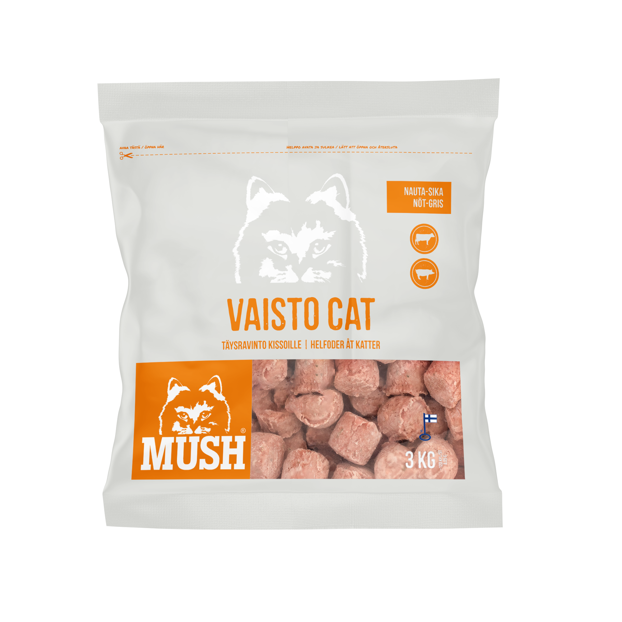 Vaisto Cat Nöt-Gris Vit 3 kg - Köttbullar