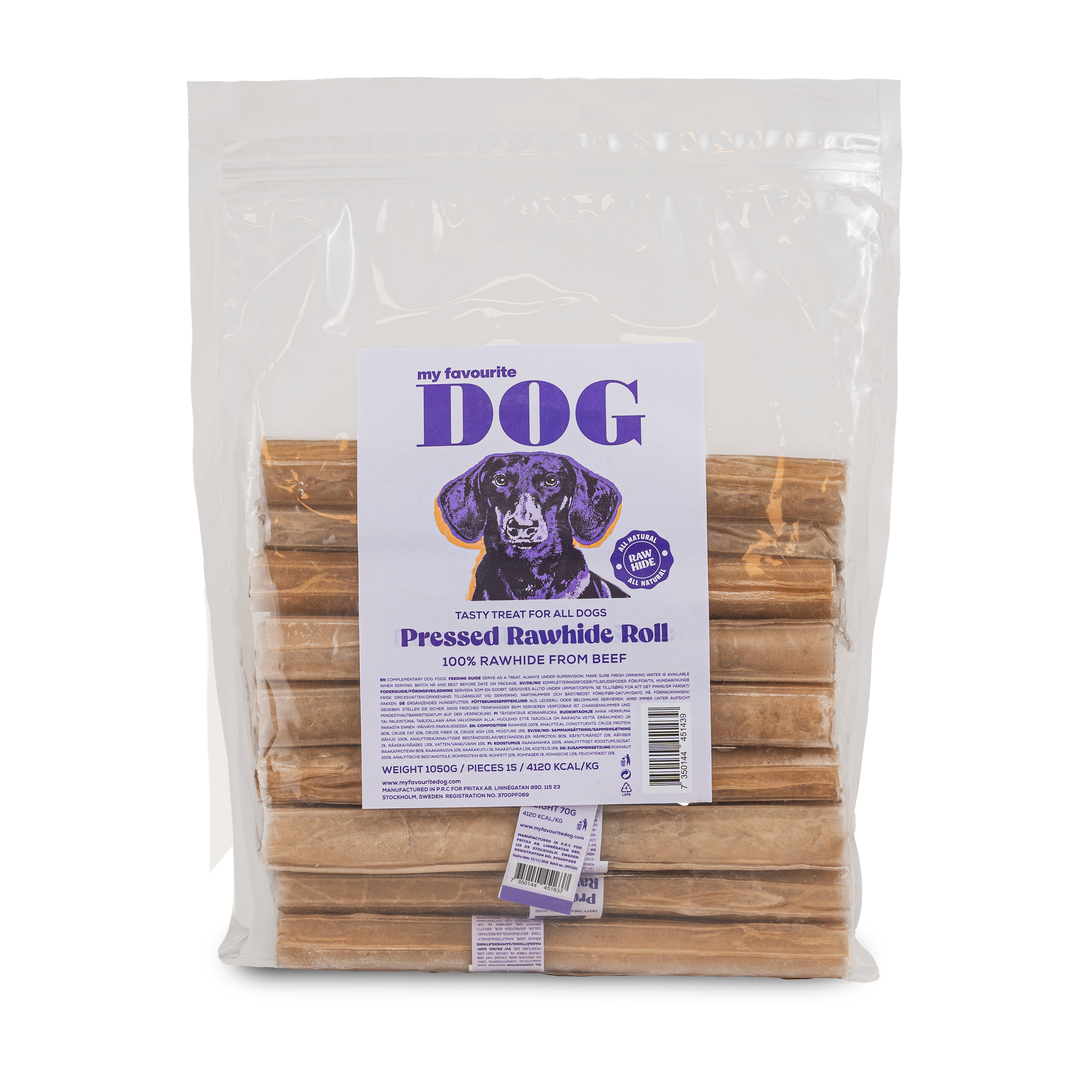 My favourite DOG Presset tyggerull av råhud - Naturell 20 cm