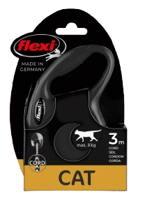 Flexi Rullebånd New Classic Cat Cord 3m, XS, maks 8 kg, Svart