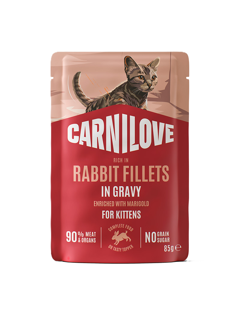 Carnilove Cat Pouch Gravy rich in Rabbit enriched with Marigold for Kittens 85g