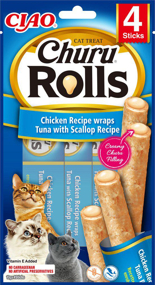 Churu Cat Rolls kylling-/tunfiskwrap med kamskjell, 4-pk.