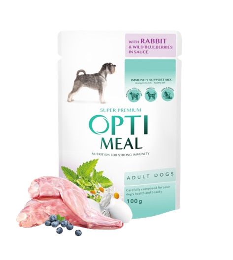 Optimeal - Сanned Pet Food For Adult Dogs with Rabbit and Wild Blueberries In Sauce 12 x 100 g - Hund - Hundefôr - VåtfôrPetXL