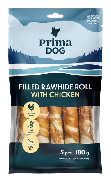 Prima Dog Fylt råhud med kylling 5 stk. 180g