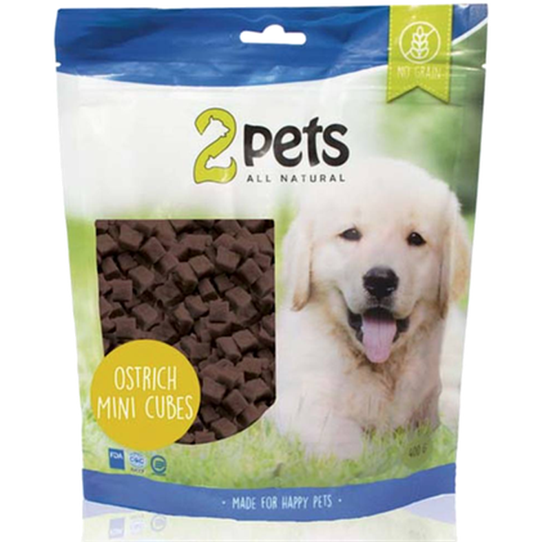 2 pets Dogsnack Ostrich Mini Cubes