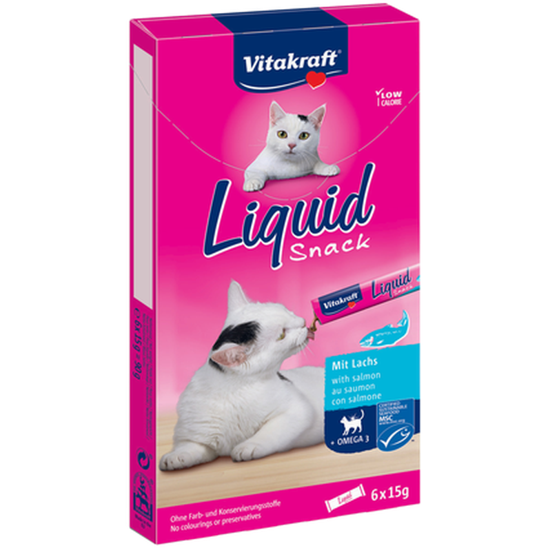Vitakraft Flytende kattesnacks med laks, 6-pakning, 15 g