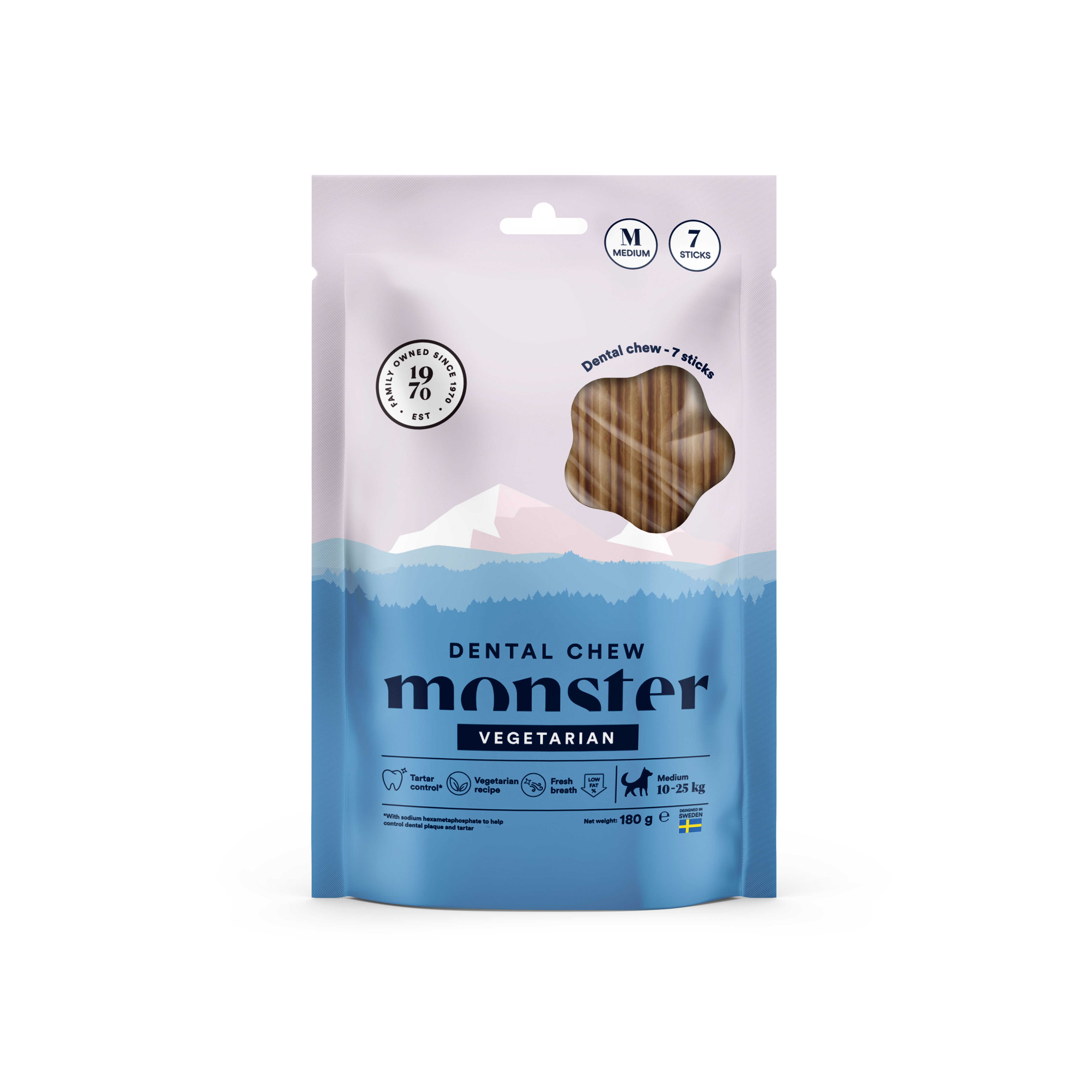 Monster Pet Food Dog Dental Chew Vegetarisk Medium Week 7 stk 180 g