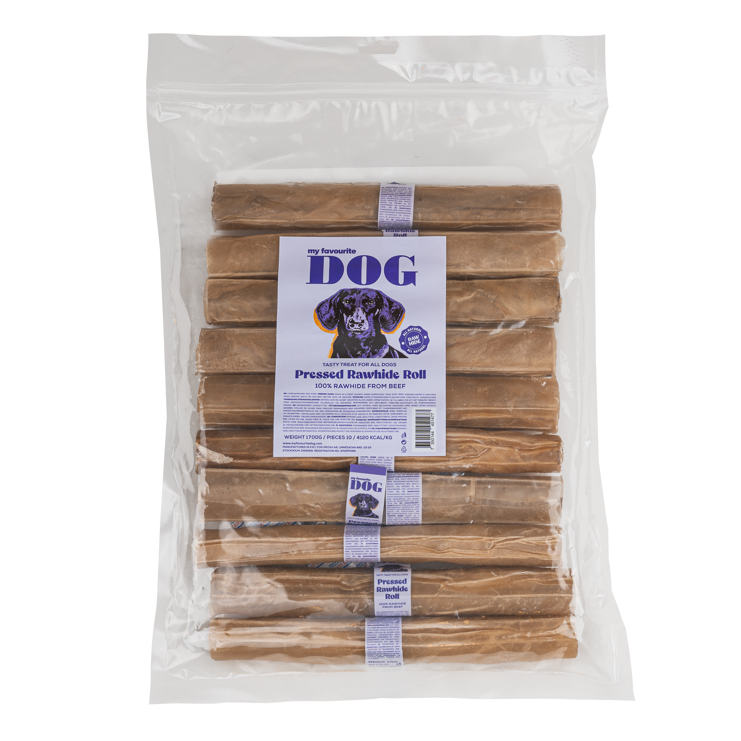 My favourite DOG Presset tyggerull av råhud - Natural 200 g