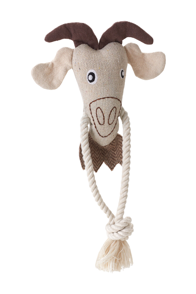 Dog Toy Nebraska Goat w rope Cotton Beige
