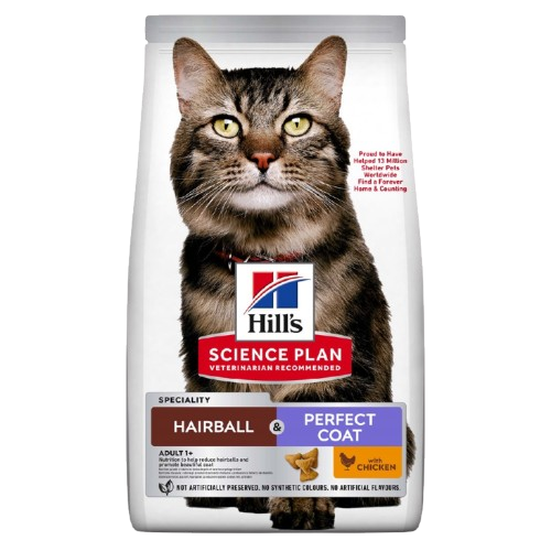 Hairball & Perfect Coat kattemat med kylling for voksne katter 1,5 kg