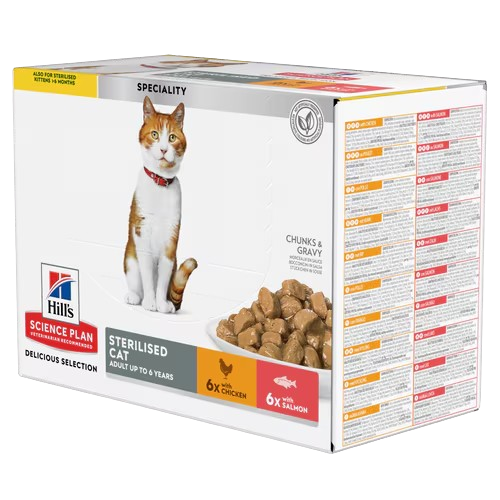 Young Adult Sterilised Chicken Salmon Pouch - Wet Cat Food 48 x 85 g