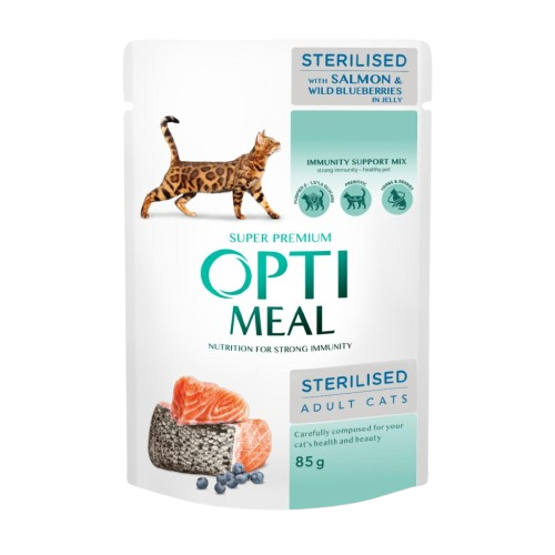 Optimeal Canned Food For Sterilised Cats Salmon And Blueberries 12 x 85 g